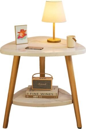 Driehoekige Salontafel met 2 Niveaus | Compact Houten bijzettafeltje voor Woonkamer en Slaapkamer (50x50 cm)