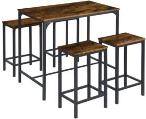 EGGREE Eettafel en stoelenset - bartafel met 4 stoelen - keuken - woonkamer - bar - stalen frame - industrieel ontwerp - bartafel 100 x 60 x 90 cm - barstoel 30 x 40 x 65 cm, vintage bruin zwart