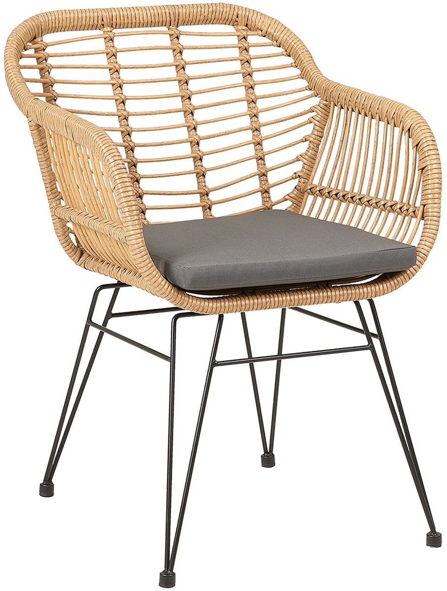 Eetkamerstoel PARAMO gemaakt van polyrattan - moderne tuinstoel in rotanlook, keukenstoel met zitkussen, rieten stoel met stevig metalen frame - belangrijkste afbeelding