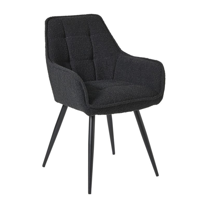 Eetkamerstoel bouclé met armleuning - zwart - 87x56.5x43 cm