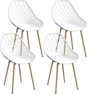 Eetkamerstoelen, set van 4, keukenstoelen, eetkamerstoelen met metalen stoelpoten, gebogen rugleuning, moderne stoelen, voor eetkamer, slaapkamer en tuin