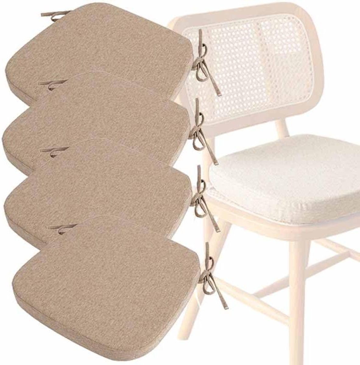 Eetkamerstoelkussens Set - Zitkussens met linten - Comfortabel Zitten - Anti-slip bodem - 43 x 42 x 5 cm - Kleurrijk