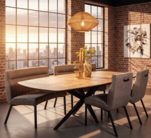 Eettafel Mango Lamulux Deens Ovaal 130x90 cm - Naturel Houten Look - Industriële Matrixpoot - Onderhoudsvriendelijk & Duurzaam - Moderne Eetkamertafel - Novihome