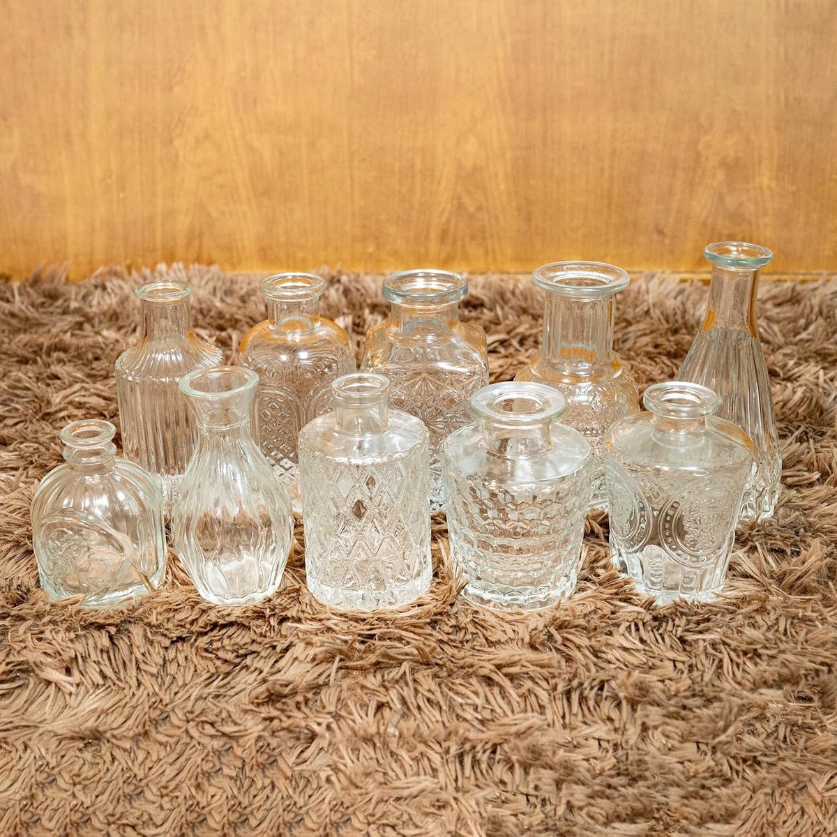 Famanu - Set van 20 mini glazen vaasjes, transparant glas, hoogte 8-13 cm, geschikt voor bloemen, bruiloften en tafeldecoratie