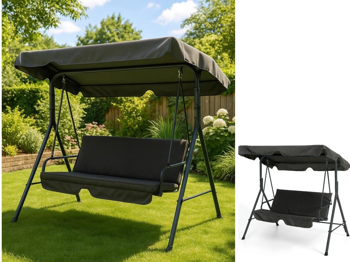 Fameilleur Schommelbank voor de Tuin met Verstelbare Luifel -Geschikt voor 2 à 3 Personen -Inclusief Comfortabele Zitkussens - Waterafstotend en Weerbestendig Materiaal-Stevig en Duurzaam Ideaal voor Ontspanning in de Buitenlucht -Grijs-schommel bank