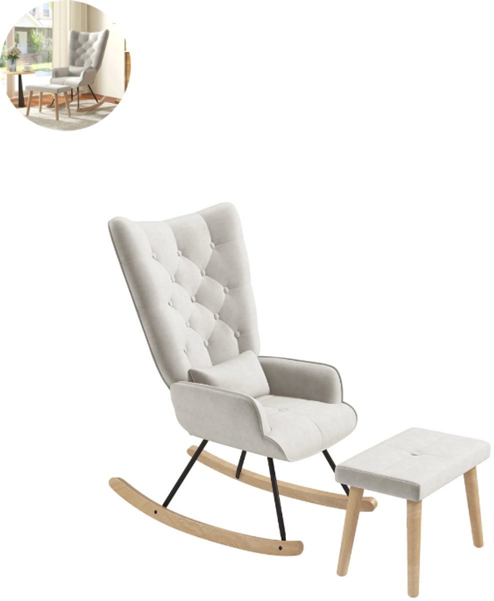 Fauteuil - Relaxzetel - Relaxstoel - Relaxfauteuil - Stoel - Met armleuning - Met voetenbank - Voor één Persoon - Crèmewit