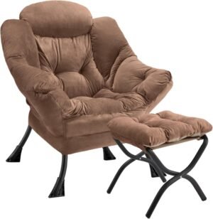 Fauteuil met Ottomaan - Lounge stoel - Ontspannen Lezen - Verstelbare Rugleuning - 57x85x98 cm - Donkerbruin