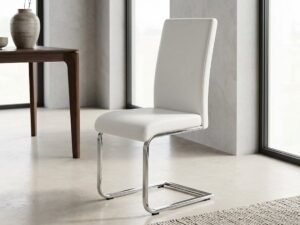 FlexiSwing Luxe Cantilever Eetkamerstoelen Set van 4 - Ganeey Schommelstoelen met Kunstleren Bekleding & Verchroomd Stalen Frame - Ergonomische Dining Chairs 135 kg - Modern Wit Design