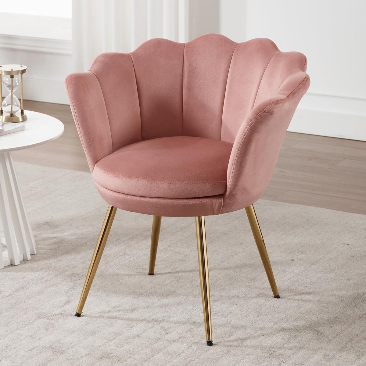 Fluwelen Fauteuil voor Slaapkamer en Woonkamer met Gouden Poten - Gezellige Gestoffeerde Stoel
