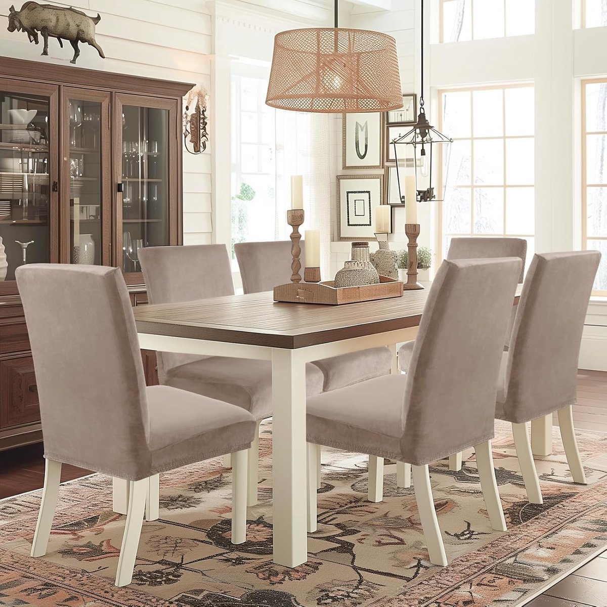 Fluwelen Stoelhoes Eetstoelhoezen 4 Stuks, Stretch Stoelhoezen Universele, Moderne Verwijderbare Wasbare Eetkamerstoelhoezen Voor Thuis Restaurant Hotel, Khaki