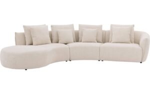 Goossens Bank Fay wit, stof, 1,5-zits, stijlvol landelijk met chaise longue links