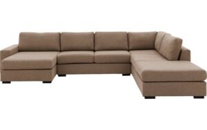 Goossens Bank Lucca bruin, stof, 2,5-zits, stijlvol landelijk met ligelement rechts