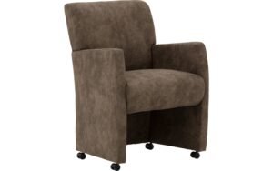 Goossens Eetkamerstoel Alex bruin microvezel met armleuning en met wielen, stijlvol landelijk