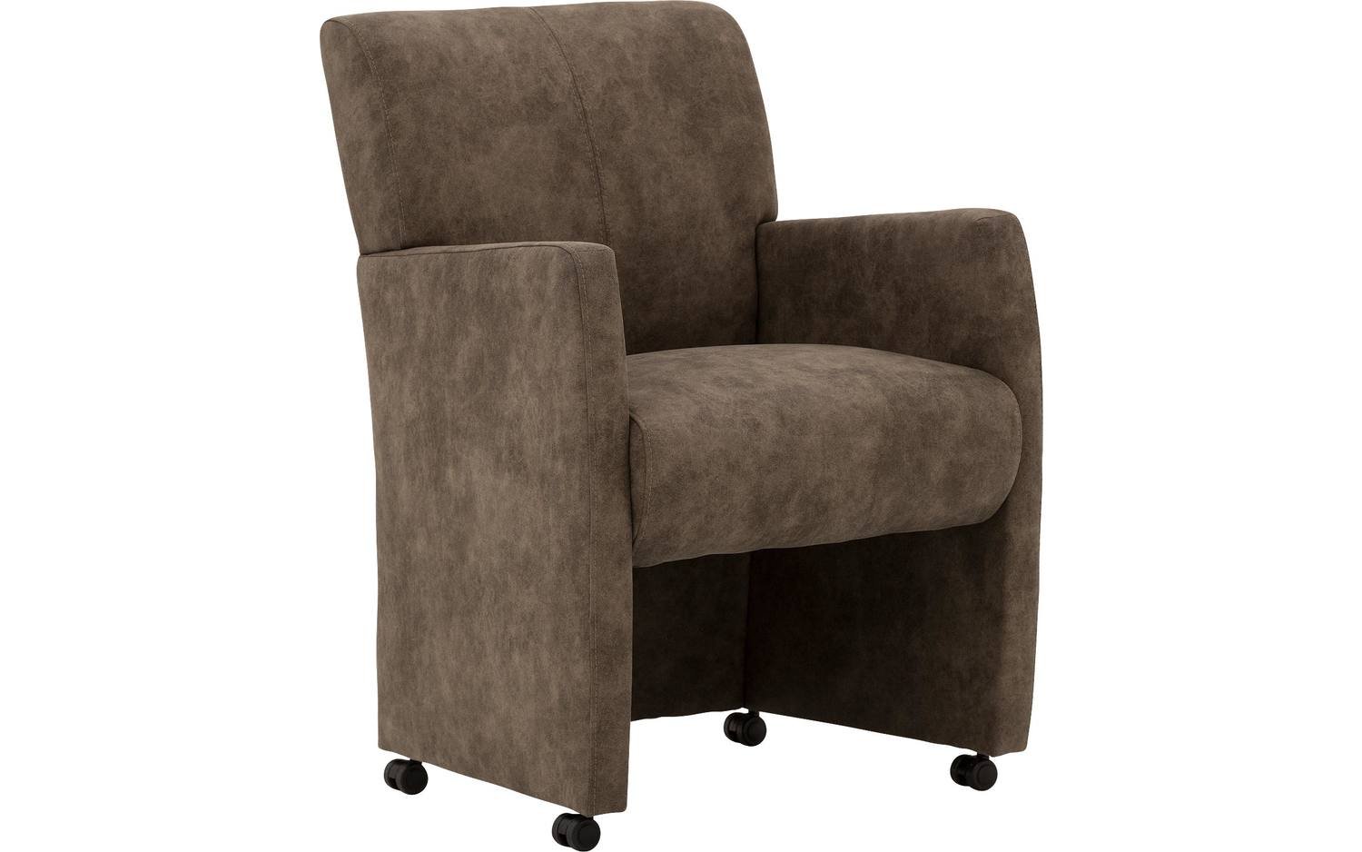 Goossens Eetkamerstoel Alex bruin microvezel met armleuning en met wielen, stijlvol landelijk