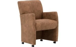 Goossens Eetkamerstoel Alex bruin microvezel met armleuning en met wielen, stijlvol landelijk