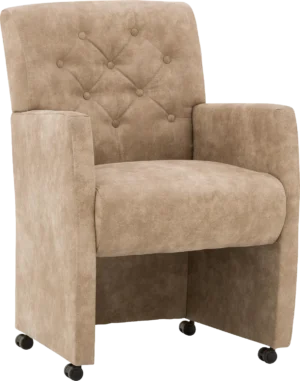 Goossens Eetkamerstoel Oliver beige microvezel met armleuning en met wielen, stijlvol landelijk