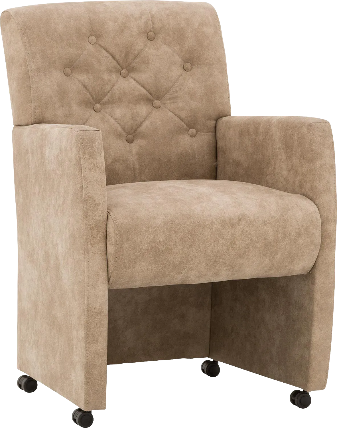 Goossens Eetkamerstoel Oliver beige microvezel met armleuning en met wielen, stijlvol landelijk