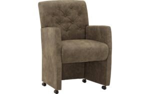 Goossens Eetkamerstoel Oliver groen microvezel met armleuning en met wielen, stijlvol landelijk