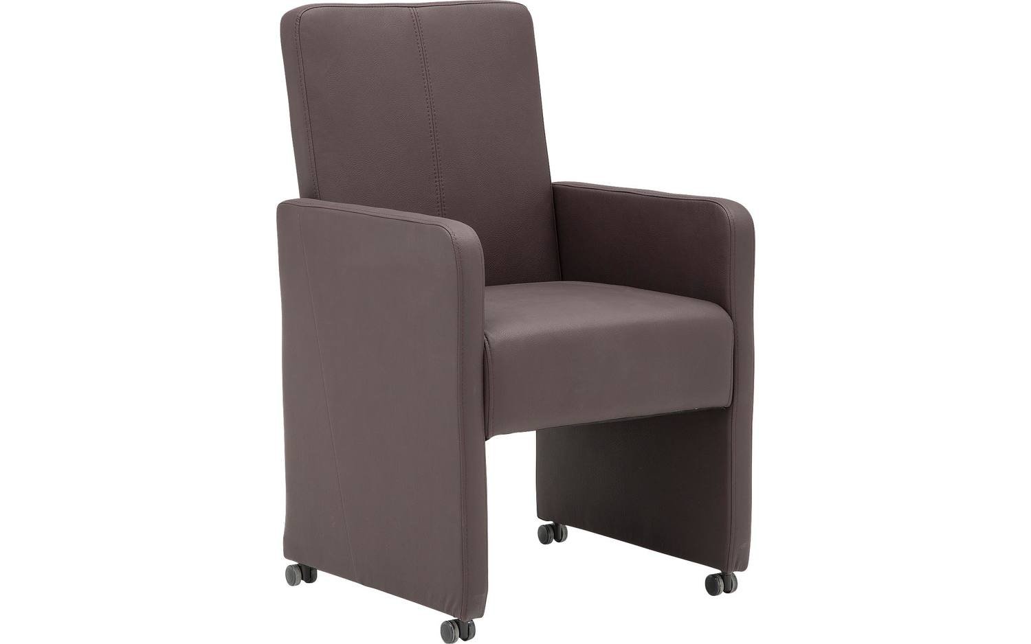 Goossens Eetkamerstoel Rivas bruin kunstleer met armleuning en met wielen, modern design