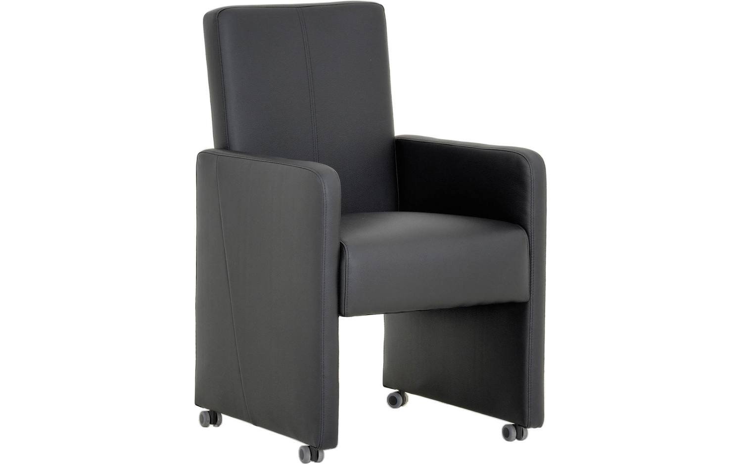 Goossens Eetkamerstoel Rivas zwart kunstleer met armleuning en met wielen, modern design