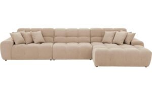 Goossens Excellent Bank Kubus - 30 X 30 Cm Stiksel bruin, stof, 1,5-zits, modern design met chaise longue rechts