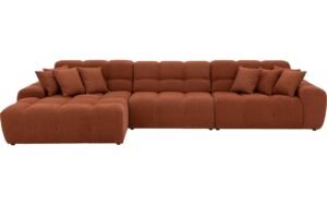 Goossens Excellent Bank Kubus - 40 X 40 Cm Stiksel oranje, stof, 1,5-zits, modern design met chaise longue links