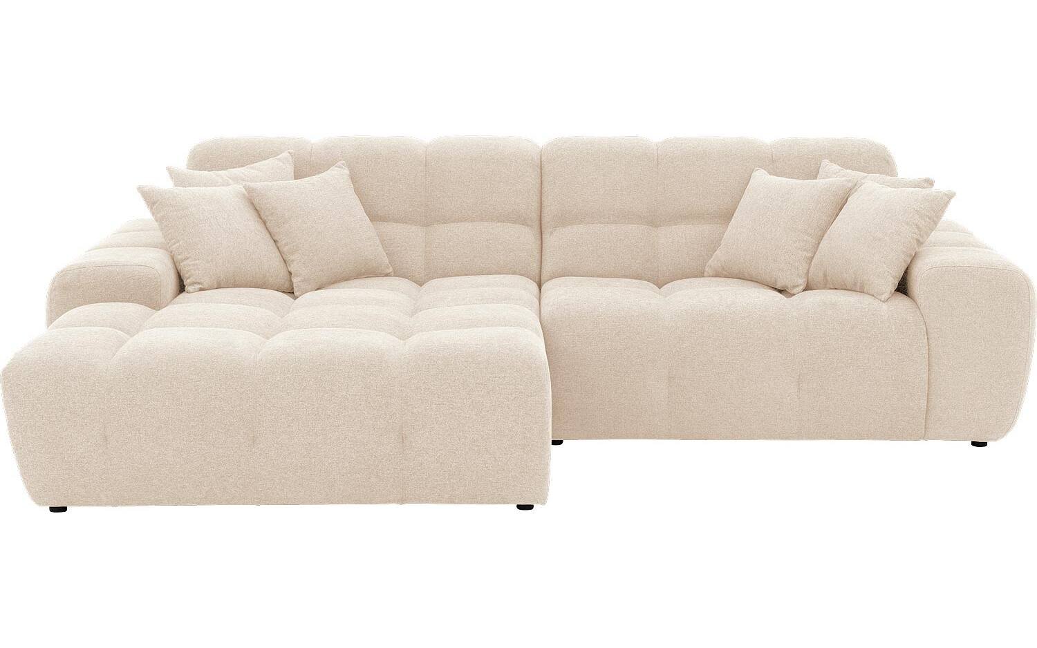 Goossens Excellent Bank Kubus - 40 X 40 Cm Stiksel wit, stof, 1,5-zits, modern design met chaise longue links