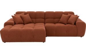 Goossens Excellent Bank Kubus bruin, stof, 1,5-zits, modern design met chaise longue links