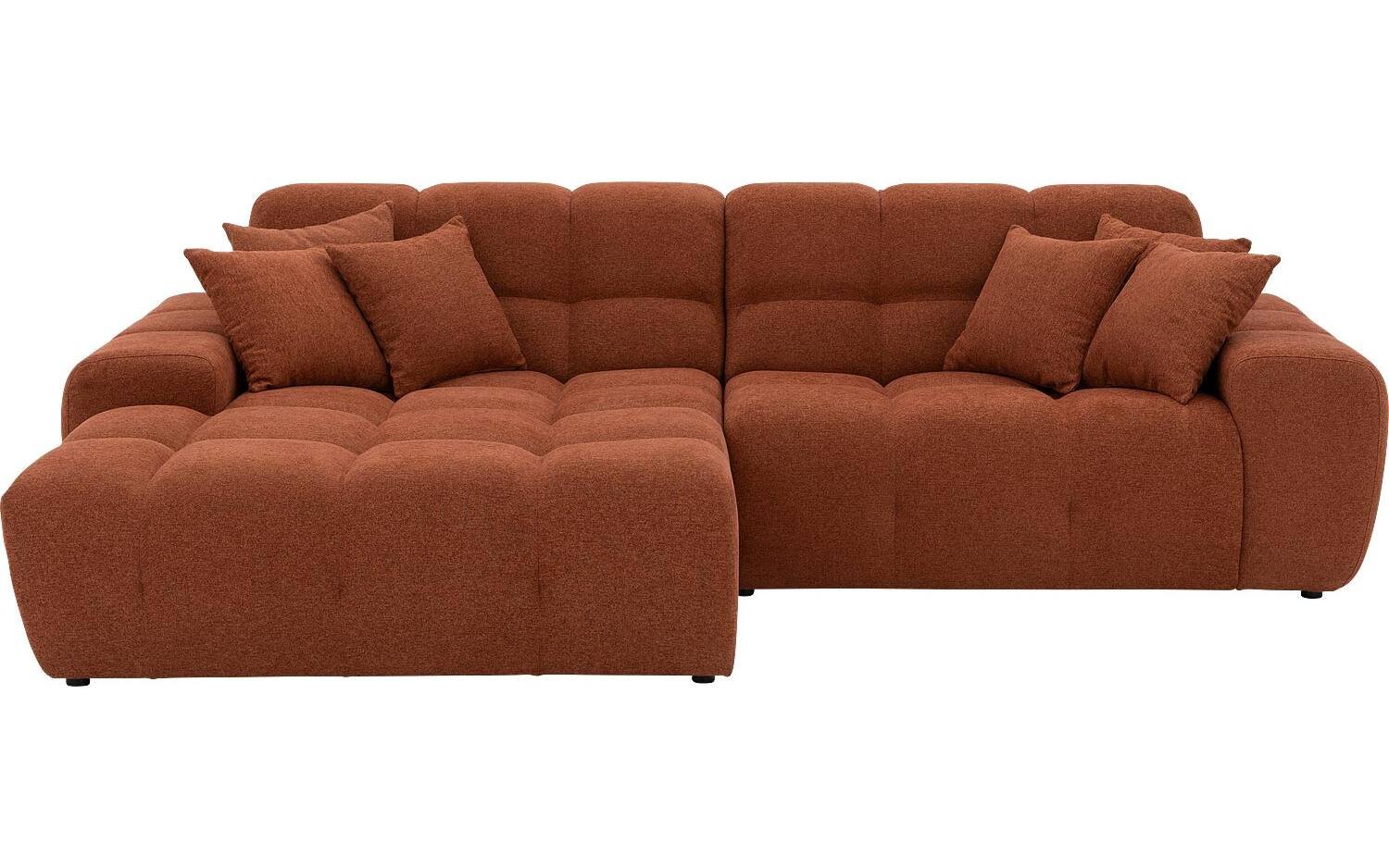 Goossens Excellent Bank Kubus bruin, stof, 1,5-zits, modern design met chaise longue links
