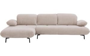 Goossens Excellent Bank Leandro wit, stof, 2,5-zits, modern design met chaise longue links