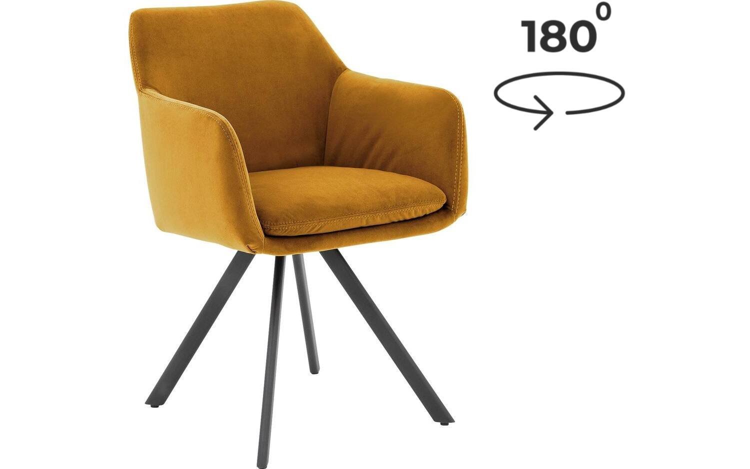 Goossens Excellent Eetkamerstoel Binn geel stof graden draaibaar met return functie met armleuning, stijlvol landelijk