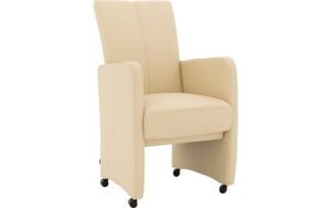 Goossens Excellent Eetkamerstoel Riva beige leer met armleuning en met wielen, stijlvol landelijk