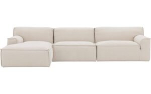 Goossens Excellent Elementenbank Sens wit, stof, 1,5-zits, urban industrieel met chaise longue links