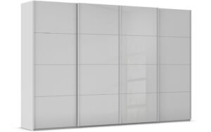 Goossens Excellent Kledingkast Finca Glans Glas, Slaapkamerkast 400 cm breed, 236 cm hoog, 4x 4 paneel glas schuifdeuren