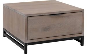 Goossens Hoektafel Max, hout eiken blank, urban industrieel, 65 x 37 x 65 cm
