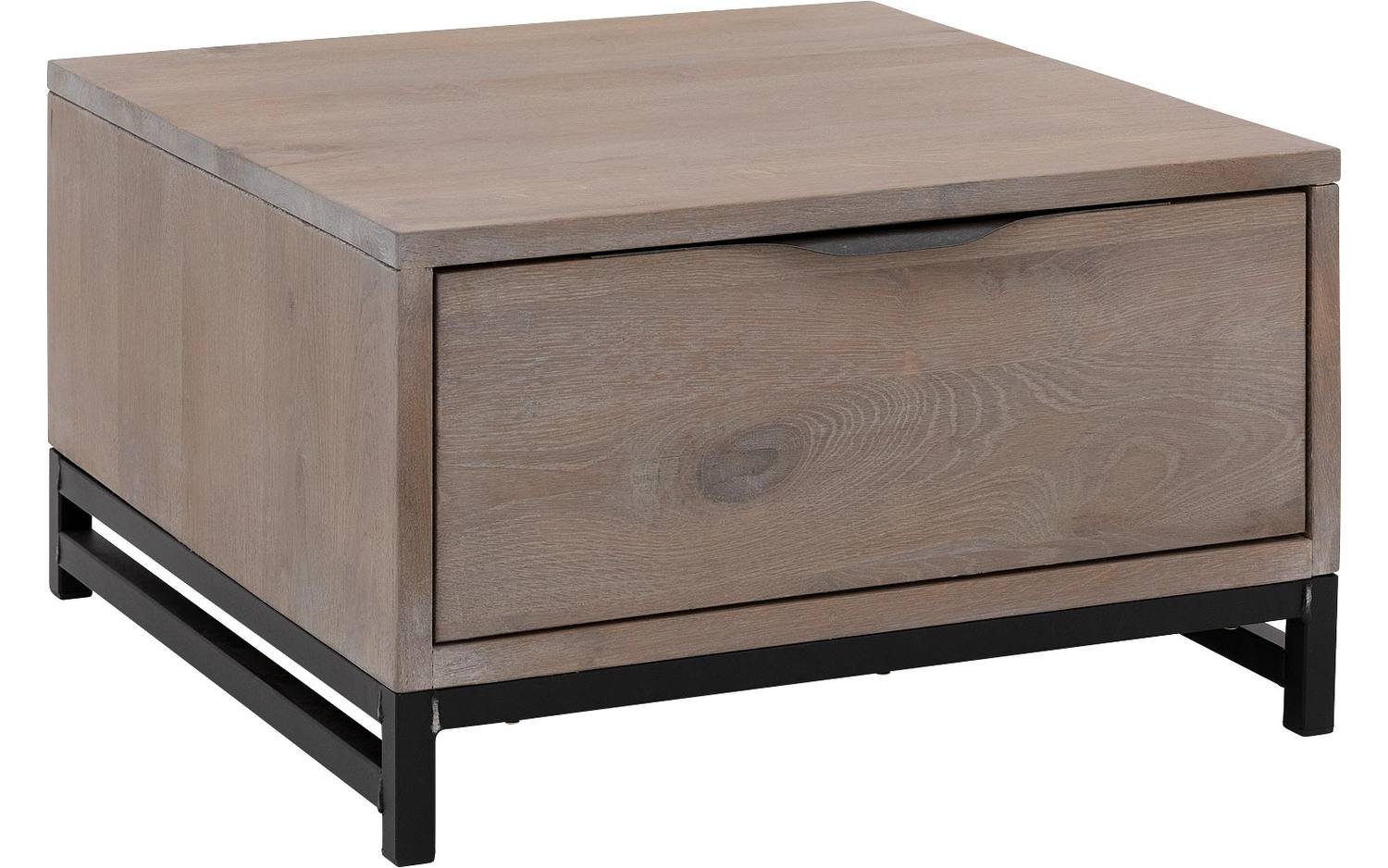 Goossens Hoektafel Max, hout eiken blank, urban industrieel, 65 x 37 x 65 cm