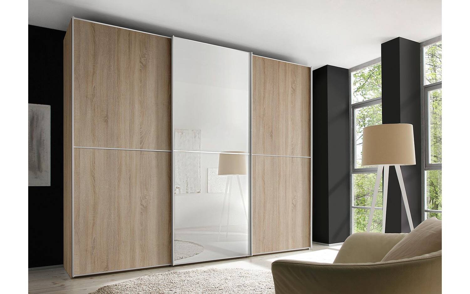 Goossens Kledingkast Big Choice Type 41 163, Slaapkamerkast 249 cm breed, 240 cm hoog, 3 schuifdeuren