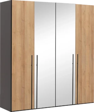 Goossens Kledingkast Easy Storage Ddk, Kledingkast 203 cm breed, 220 cm hoog, 2x draaideur en 2x spiegel draaideur midden