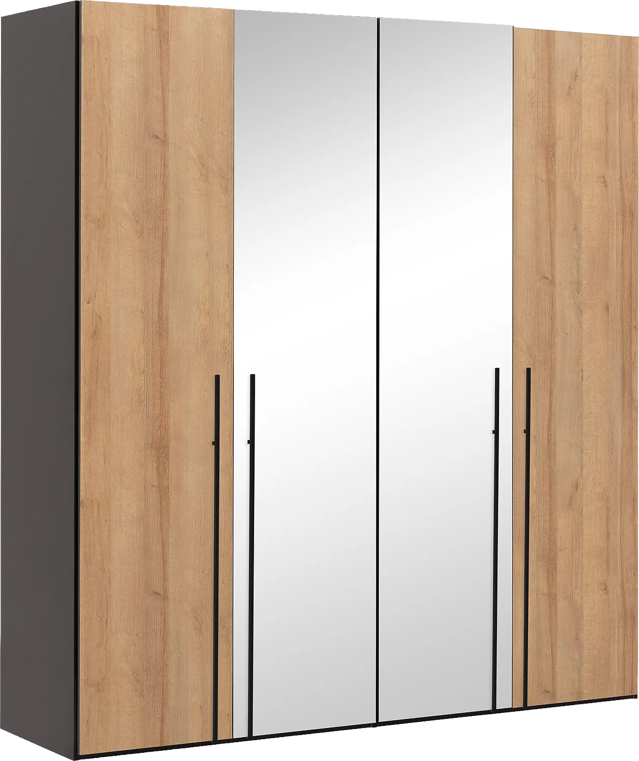 Goossens Kledingkast Easy Storage Ddk, Kledingkast 203 cm breed, 220 cm hoog, 2x draaideur en 2x spiegel draaideur midden