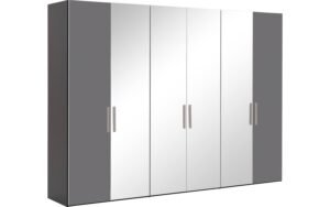 Goossens Kledingkast Easy Storage Ddk, Kledingkast 304 cm breed, 220 cm hoog, 2x glas draaideur en 4x spiegel draaideur midden