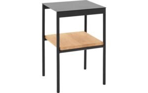 Goossens Nachtkastje Duc, Metaal ral 9005 zwart, tussenblad massief eik, 36,5 x 33,5 x 56 cm hoog