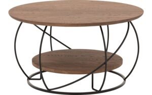 Goossens Salontafel Bellis rond, hout eiken donker bruin, stijlvol landelijk, 80 x 45 x 80 cm