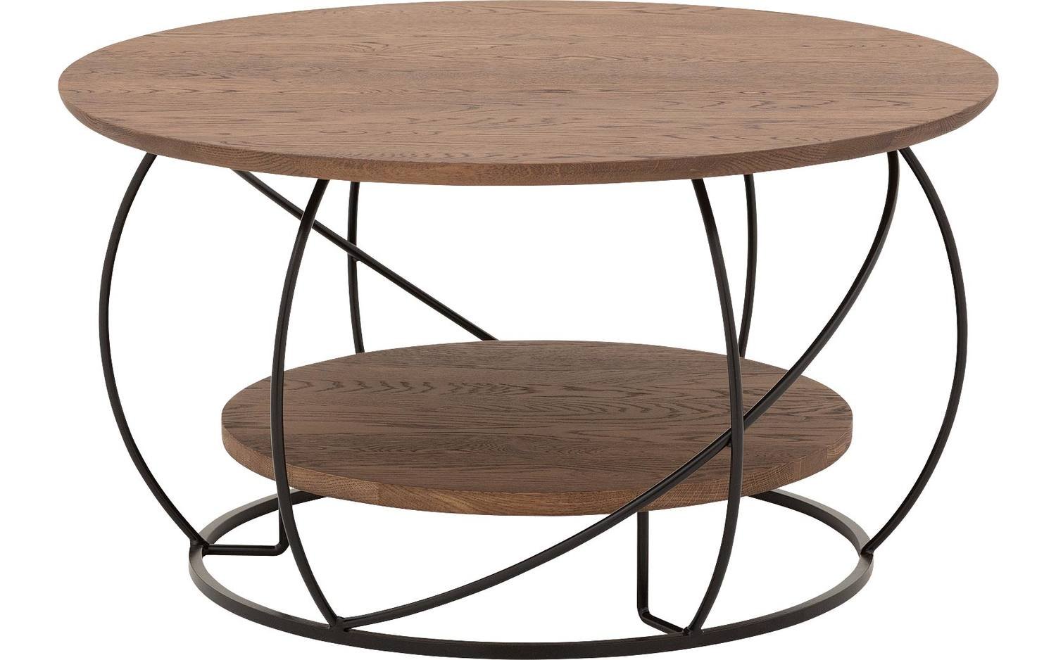 Goossens Salontafel Bellis rond, hout eiken donker bruin, stijlvol landelijk, 80 x 45 x 80 cm