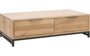 Goossens Salontafel Max rechthoekig, hout eiken onbewerkt, urban industrieel, 125 x 37 x 65 cm