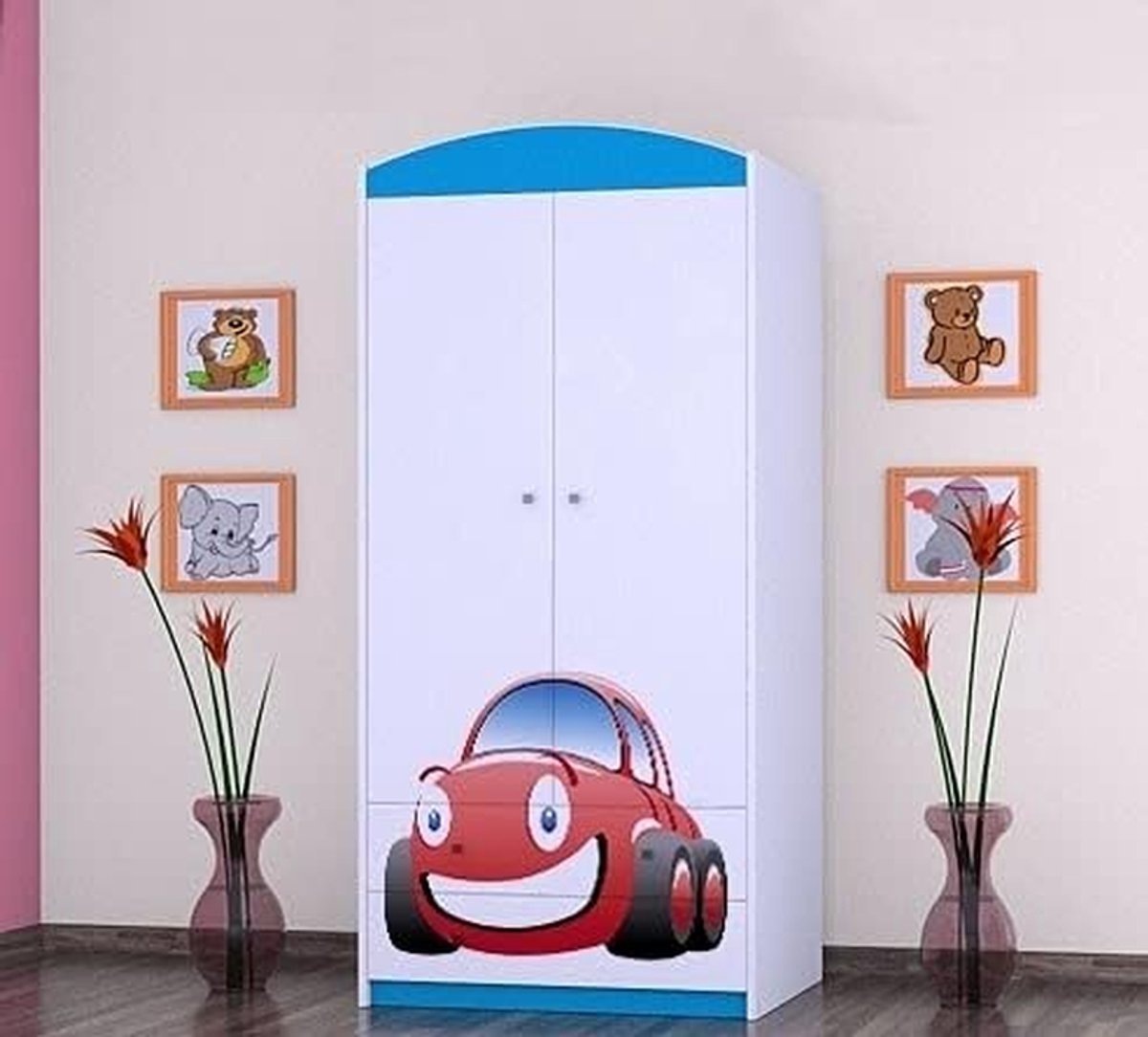 Grote Kledingkast met 2 Deuren, Laden en Legplanken - Ideaal voor Slaapkamer of Kinderkamer - 88x55x187 cm