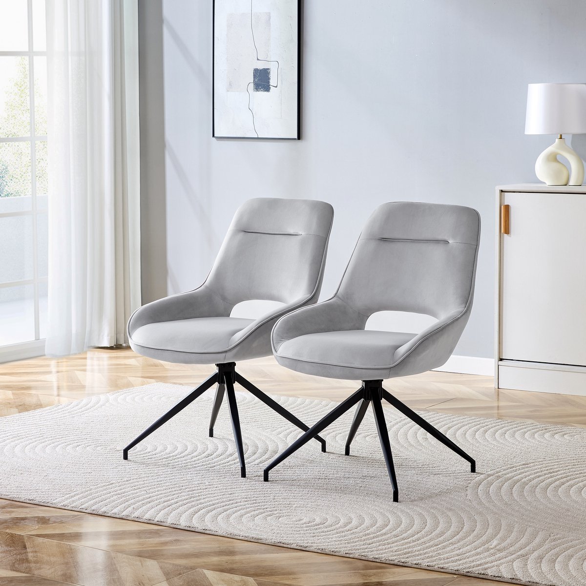 HAUSS SPOLE Eetkamerstoel - Draaibaar Design - Set Van 2 - Met Armleuningen En Zachte Bekleding - Voor Eetkamer - Velours Lichtgrijs