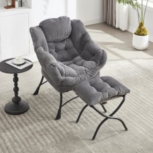 HAUSS SPOLE Fauteuil Met Hocker - Loungestoel Met Armleuningen En Zijvak - Ergonomische Rugsteun - Voor Woonkamer Slaapkamer En Relaxhoek - Staal Grijs