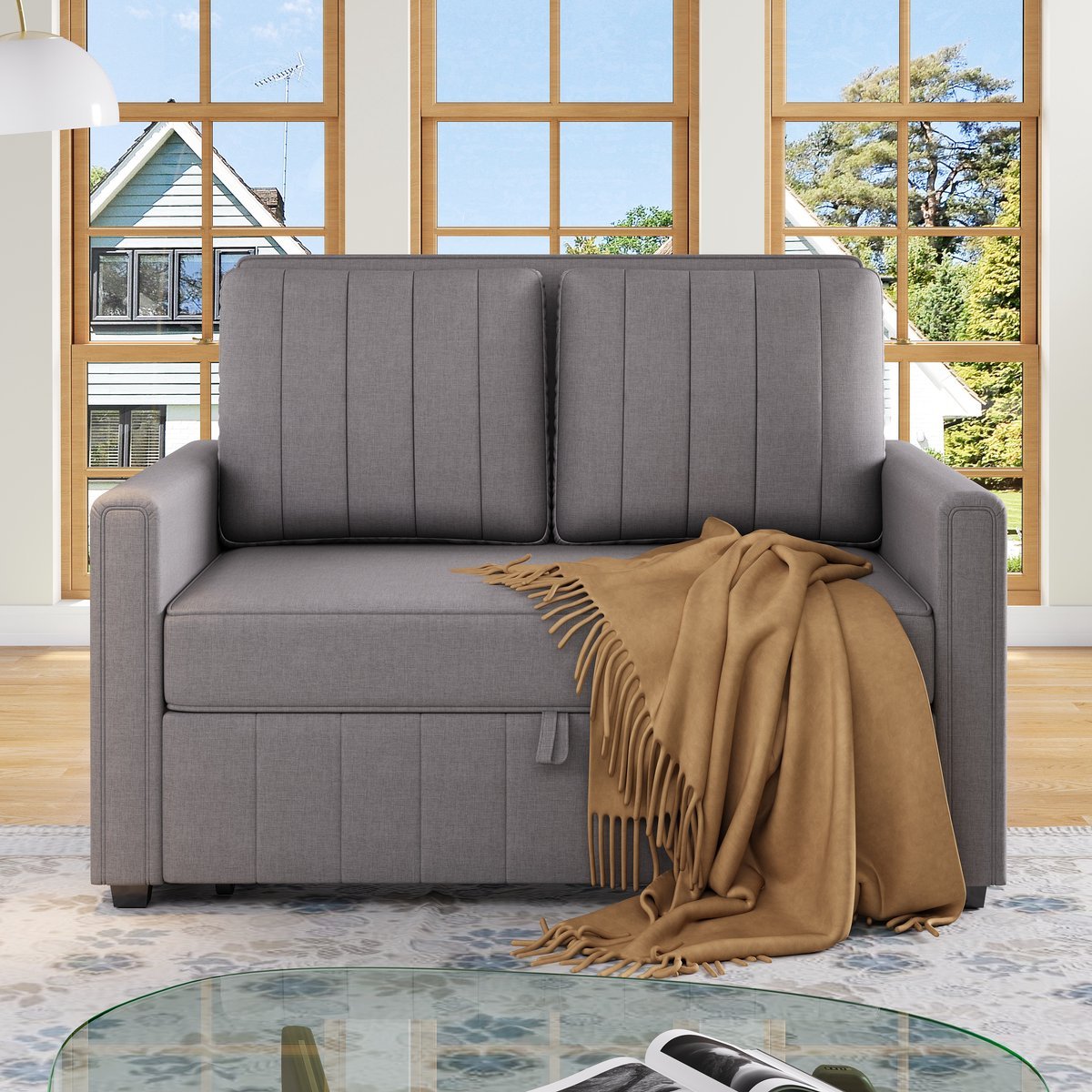 HAUSS SPOLE Slaapbank - Slaapbank Met Verstelbare Rugleuning - Uitklapbaar 2 Persoons Logeerbed - Multifunctionele Relaxfauteuil - Schuim - Grijs - Max. Belastbaar 130 kg