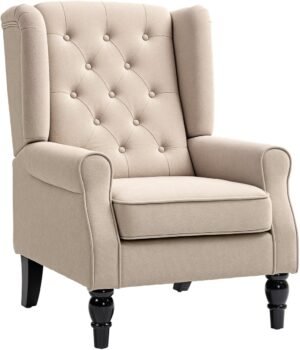 HOMCOM Fauteuil-Polyester, Hout-87L x 74B x 102H cm-Beige