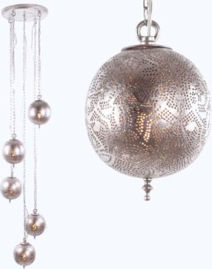 Hanglamp | 30 cm | oosterse hanglampen filigrain | 5 lichts | E14 | zilver | metaal | oosters